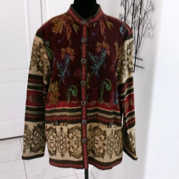 Sag Harbor Jackets & Blazers - Tapestry Jacket by Sag Harbor 16 Burgundy Olive Green Blue Pockets Button Down
